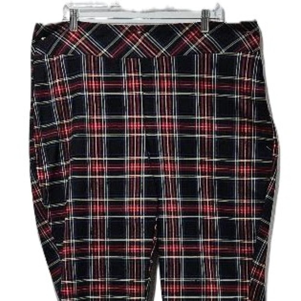 JONES NEW YORK BLACK RED PLAID PULL ON STRAIGHT LEG PANTS 2X CLASSIC GOTH